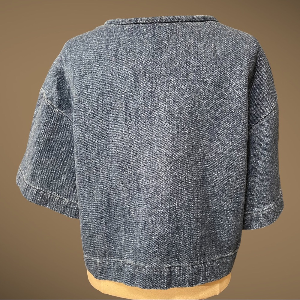 Ksenia Schnaider Denim Pull Over Top with Distressed Embellishment Size Medium - Picture 4 of 4